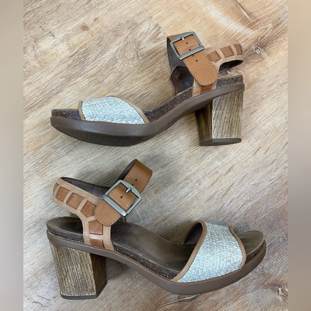 Dansko Tan Leather Sandals Wooden Block Heel Slingback Sandals Size 38 - Picture 1 of 8